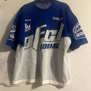 Homme Blue and White Graphic Jersey Shirt